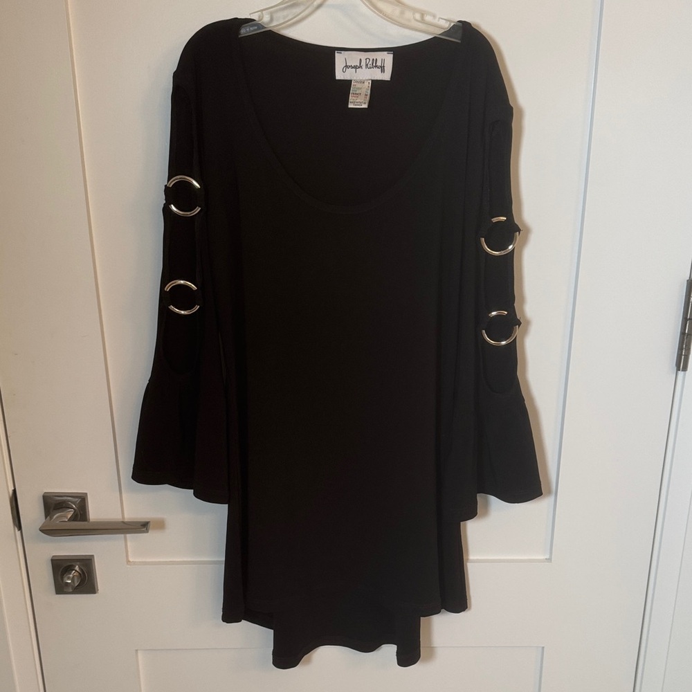 Joseph Ribkoff Black Blouse with Silver Ring Details